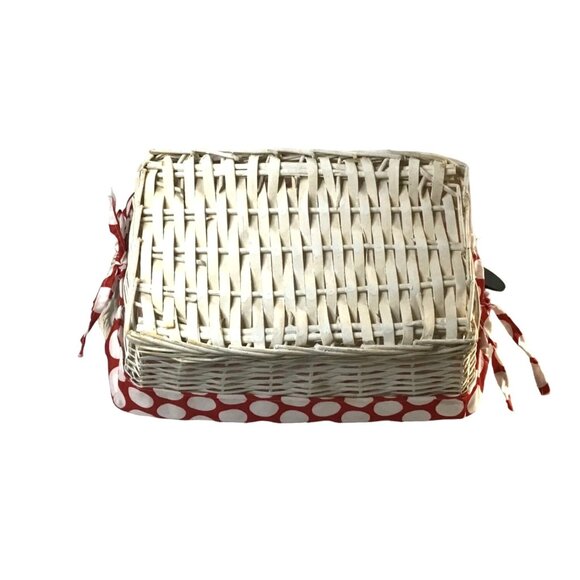 RED & WHITE DOTS WICKER WOVEN STORAGE RECTANGULAR BASKET - Picture 5 of 8